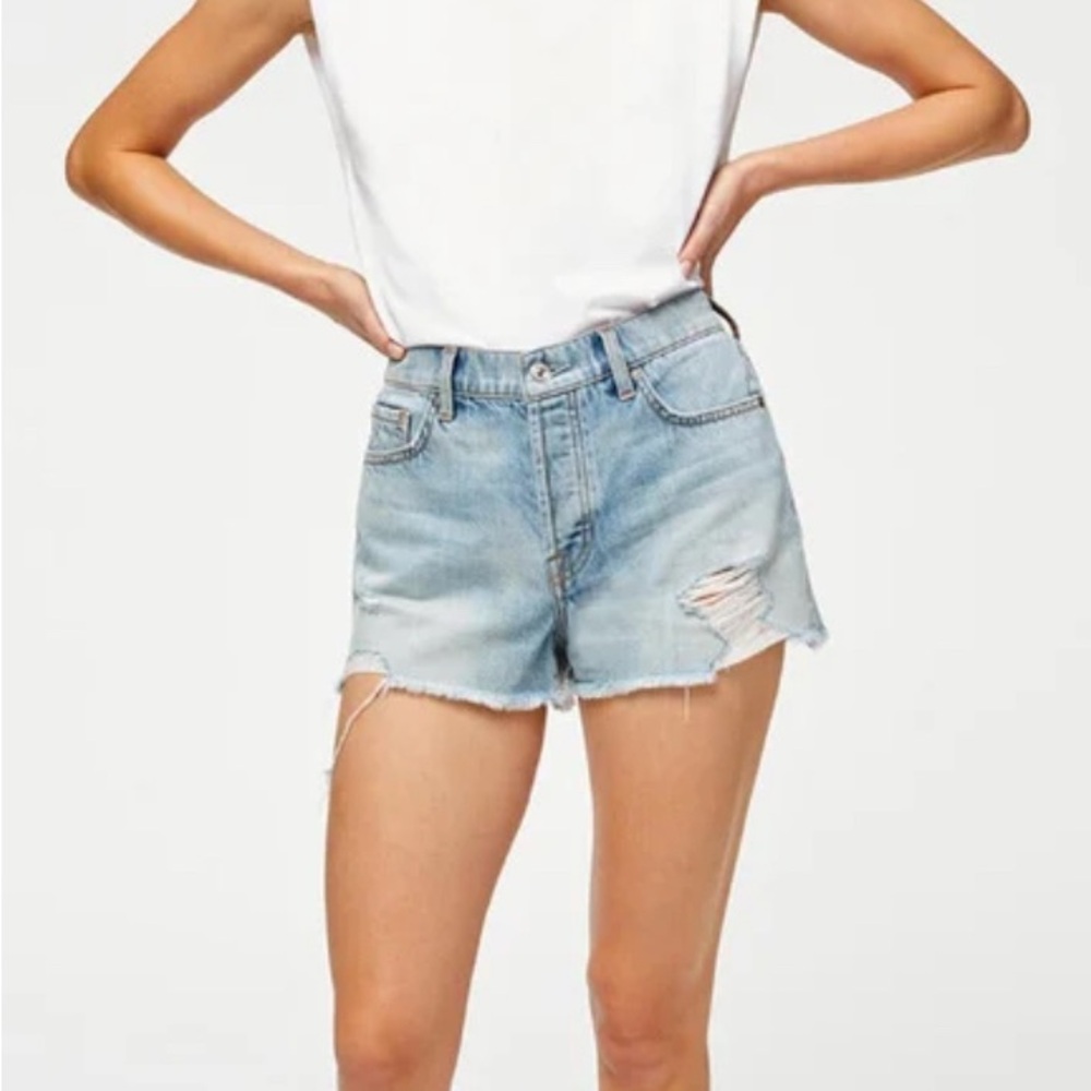 7 For All Mankind Monroe Blue Jean Shorts Distressed Casual